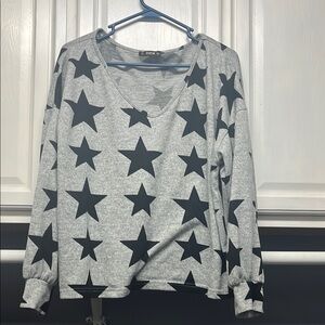 SHEIN Gray and Black Star Print Sweatshirt